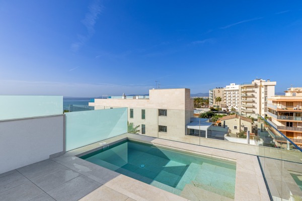 New-build penthouse with fantastic roof terrace including pool